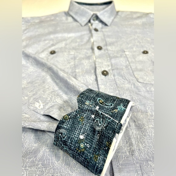 EIGHT X PREMIUM Men’s Embroidered Button Down Paisley‎ Blue Buckle Exclusive M - Picture 1 of 16